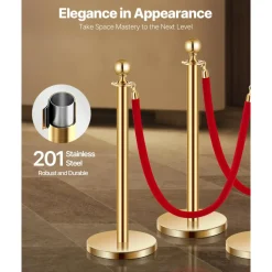 VEVOR Stanchions and Velvet Ropes, 6 Pcs Crowd Control Barriers with 4 Black Velvet Ropes, Stainless Steel Stanchion Post Queue with Sand Injection Hollow Base for Theater, Wedding, Party Supplies