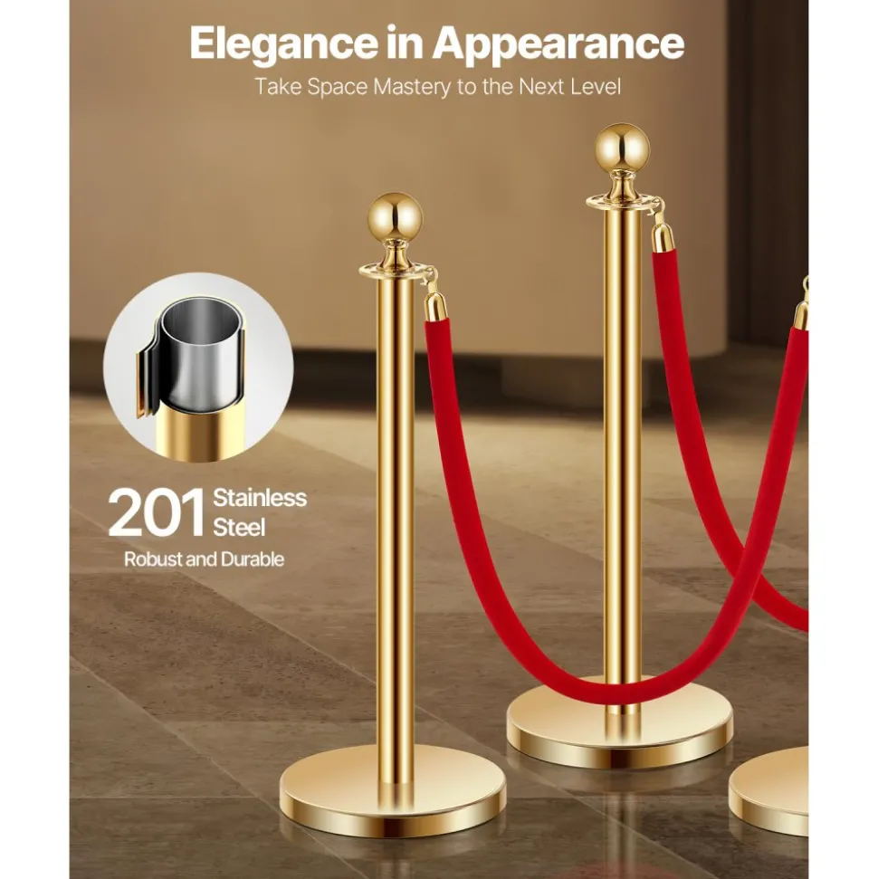VEVOR Stanchions and Velvet Ropes, 6 Pcs Crowd Control Barriers with 4 Black Velvet Ropes, Stainless Steel Stanchion Post Queue with Sand Injection Hollow Base for Theater, Wedding, Party Supplies