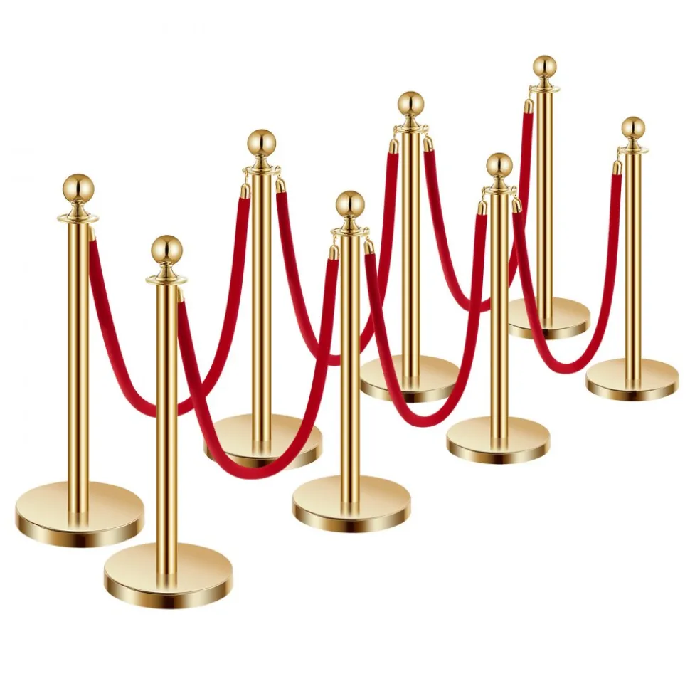VEVOR Stanchions and Velvet Ropes, 6 Pcs Crowd Control Barriers with 4 Black Velvet Ropes, Stainless Steel Stanchion Post Queue with Sand Injection Hollow Base for Theater, Wedding, Party Supplies