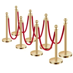 VEVOR Stanchions and Velvet Ropes, 6 Pcs Crowd Control Barriers with 4 Black Velvet Ropes, Stainless Steel Stanchion Post Queue with Sand Injection Hollow Base for Theater, Wedding, Party Supplies