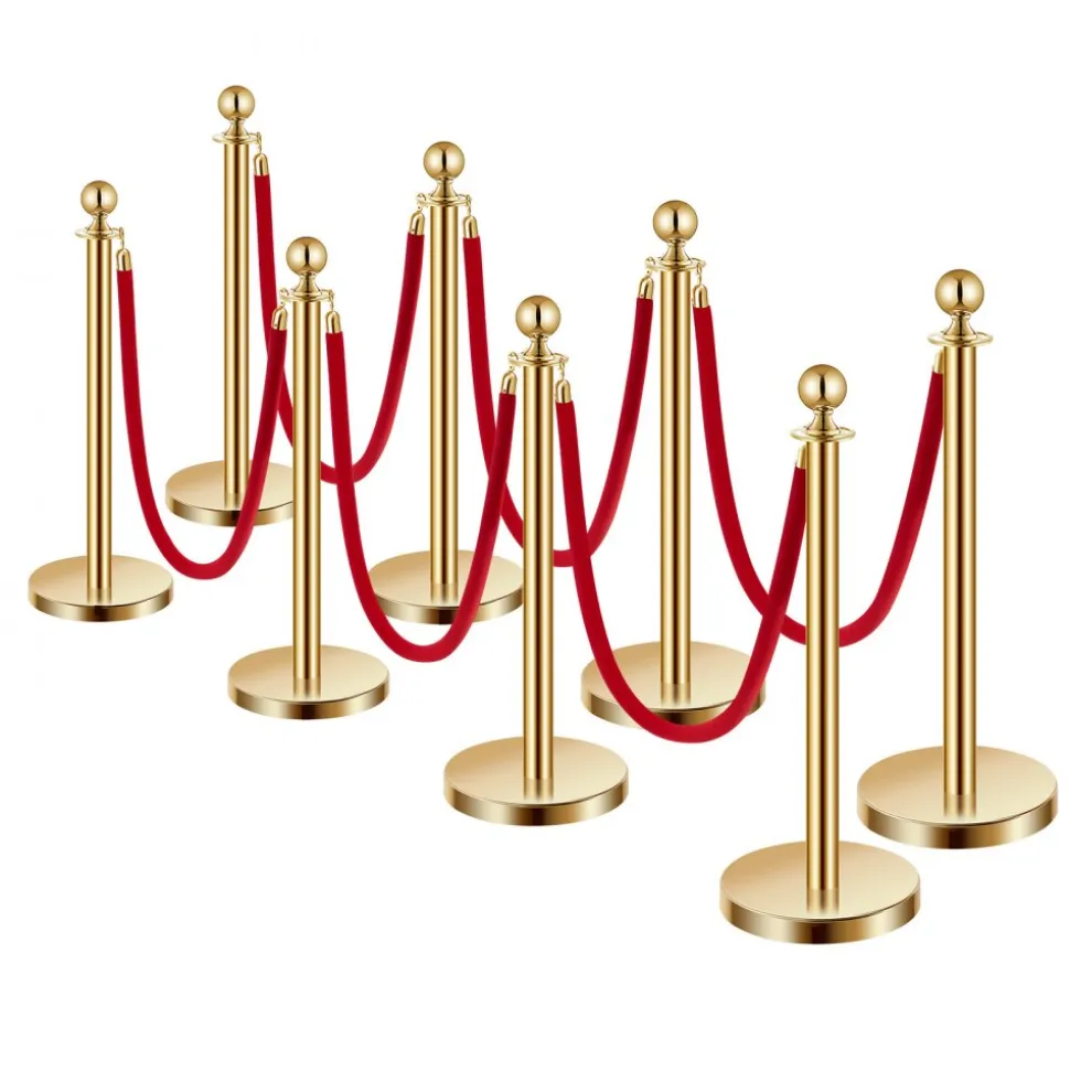 VEVOR Stanchions and Velvet Ropes, 6 Pcs Crowd Control Barriers with 4 Black Velvet Ropes, Stainless Steel Stanchion Post Queue with Sand Injection Hollow Base for Theater, Wedding, Party Supplies