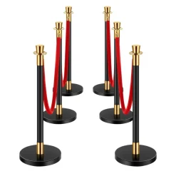 VEVOR Stanchions and Velvet Ropes, 6 Pcs Crowd Control Barriers with 4 Red Velvet Ropes, Stainless Steel Stanchion Post Queue with Sand Injection Hollow Base for Theater, Wedding, Party Supplies