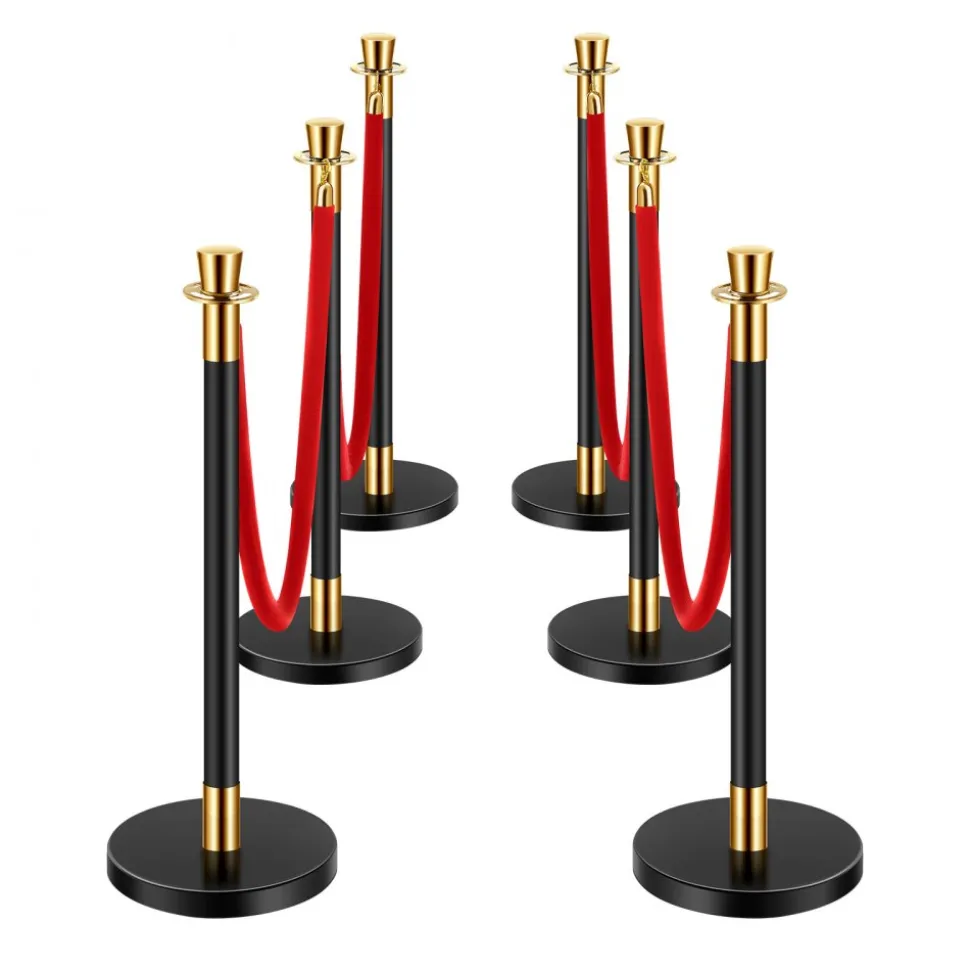 VEVOR Stanchions and Velvet Ropes, 6 Pcs Crowd Control Barriers with 4 Red Velvet Ropes, Stainless Steel Stanchion Post Queue with Sand Injection Hollow Base for Theater, Wedding, Party Supplies