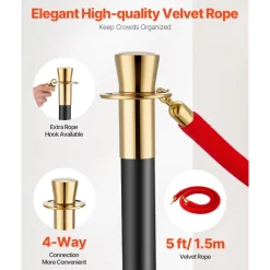VEVOR Stanchions and Velvet Ropes, 6 Pcs Crowd Control Barriers with 4 Red Velvet Ropes, Stainless Steel Stanchion Post Queue with Sand Injection Hollow Base for Theater, Wedding, Party Supplies