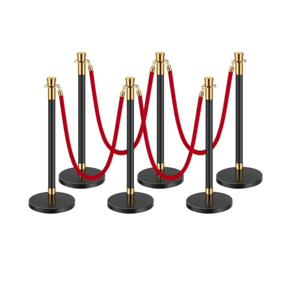 VEVOR Stanchions and Velvet Ropes, 6 Pcs Crowd Control Barriers with 4 Red Velvet Ropes, Stainless Steel Stanchion Post Queue with Sand Injection Hollow Base for Theater, Wedding, Party Supplies