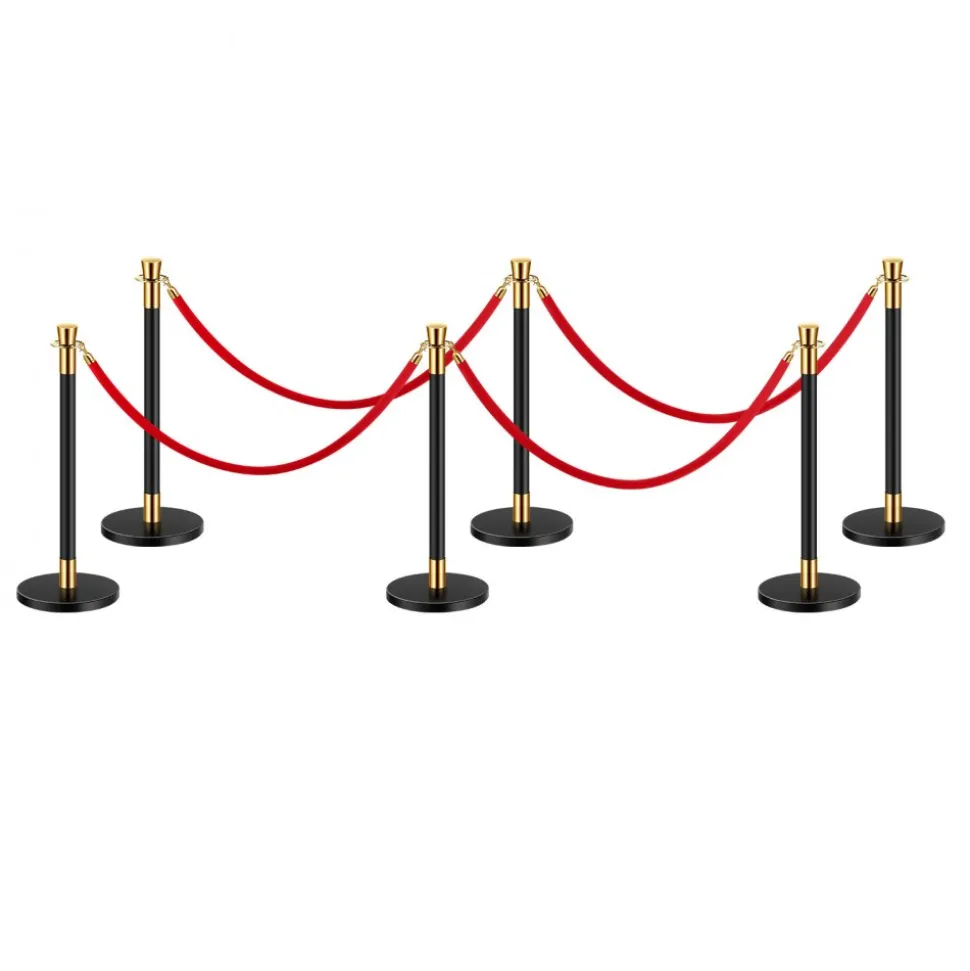 VEVOR Stanchions and Velvet Ropes, 6 Pcs Crowd Control Barriers with 4 Red Velvet Ropes, Stainless Steel Stanchion Post Queue with Sand Injection Hollow Base for Theater, Wedding, Party Supplies