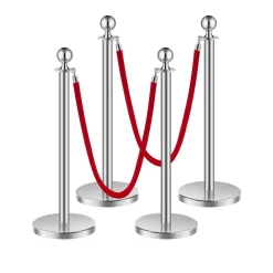 VEVOR Stanchions and Velvet Ropes 4Pcs, Hollow Base with Stainless Steel Post, 2 Red Velvet Ropes and Posts, Crowd Control Barriers Silver Stanchions, Red Carpet Runner Poles for Party Supplies