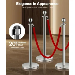 VEVOR Stanchions and Velvet Ropes 4Pcs, Hollow Base with Stainless Steel Post, 2 Red Velvet Ropes and Posts, Crowd Control Barriers Silver Stanchions, Red Carpet Runner Poles for Party Supplies