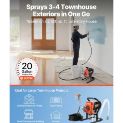 VEVOR Stand Airless Paint Sprayer, 900W, 3300PSI High Pressure Airless Sprayer, Cleaning Brush, Hose, Extension Rod, Nozzles, Electric Spray Paint Machine for Interior or Exterior of House, Fence