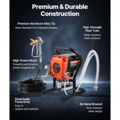 VEVOR Stand Airless Paint Sprayer, 900W, 3300PSI High Pressure Airless Sprayer, Cleaning Brush, Hose, Extension Rod, Nozzles, Electric Spray Paint Machine for Interior or Exterior of House, Fence