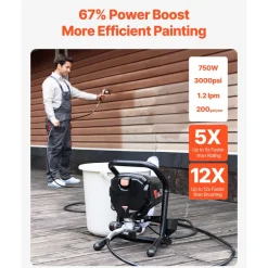 VEVOR Stand Airless Paint Sprayer, 3000PSI 750W Efficient Electric Airless Sprayer,for Home Interior and Exterior Furniture and Fences, Handheld Paint Sprayers, Fine and Even Painting Effect