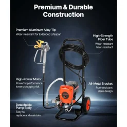 VEVOR Stand Airless Paint Sprayer, 900W, 3300PSI High Pressure Airless Sprayer with Cart, Cleaning Brush, Hose, Extension Rod, Nozzles, Electric Spray Paint Machine for Interior or Exterior of House