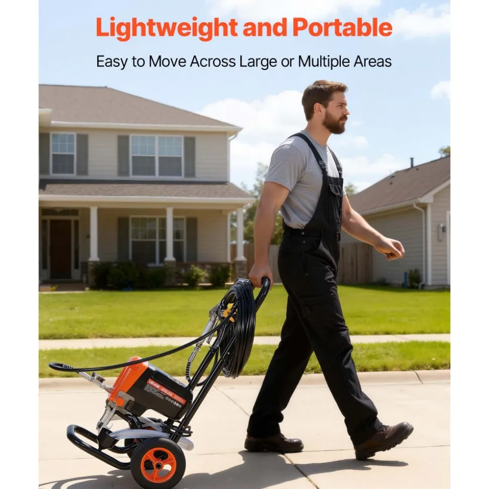 VEVOR Stand Airless Paint Sprayer, 900W, 3300PSI High Pressure Airless Sprayer with Cart, Cleaning Brush, Hose, Extension Rod, Nozzles, Electric Spray Paint Machine for Interior or Exterior of House