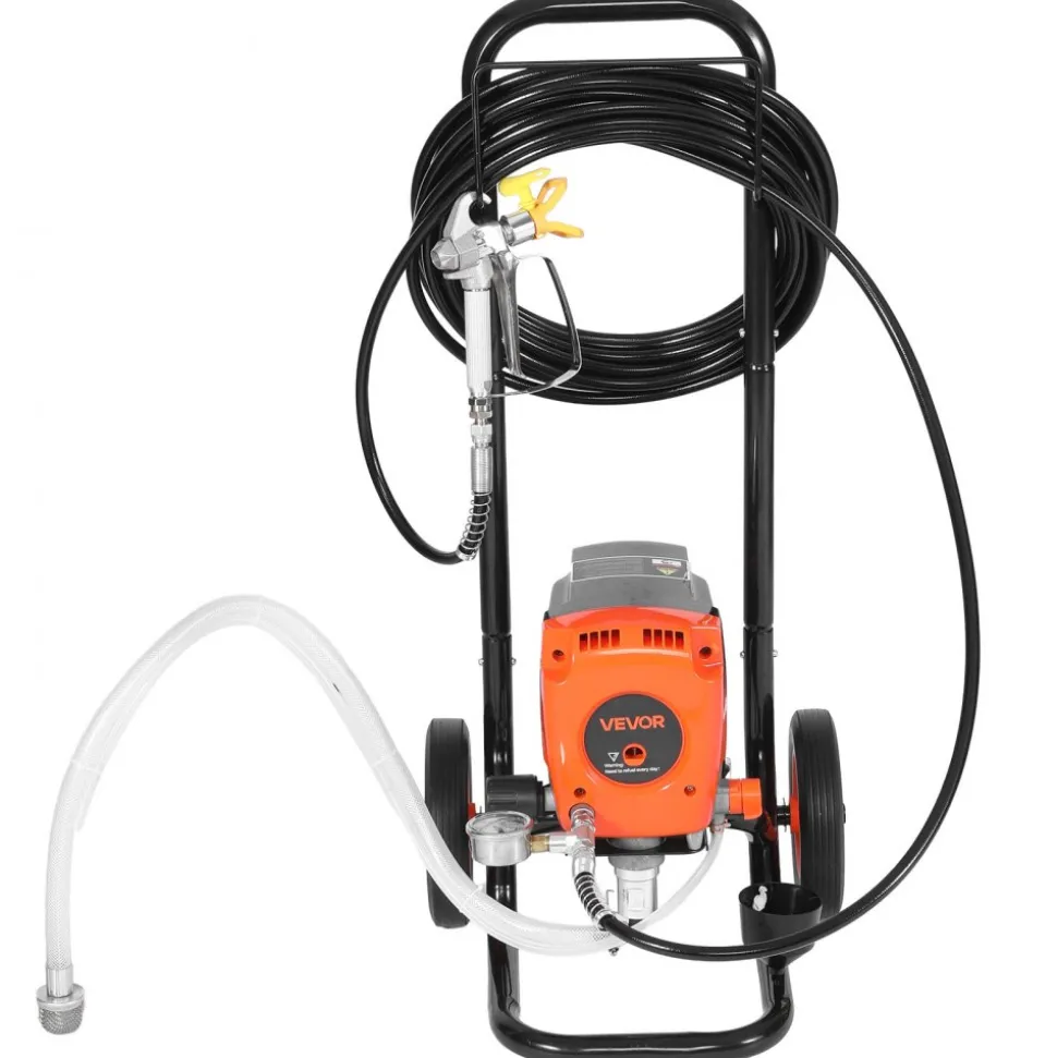 VEVOR Stand Airless Paint Sprayer, 900W, 3300PSI High Pressure Airless Sprayer with Cart, Cleaning Brush, Hose, Extension Rod, Nozzles, Electric Spray Paint Machine for Interior or Exterior of House