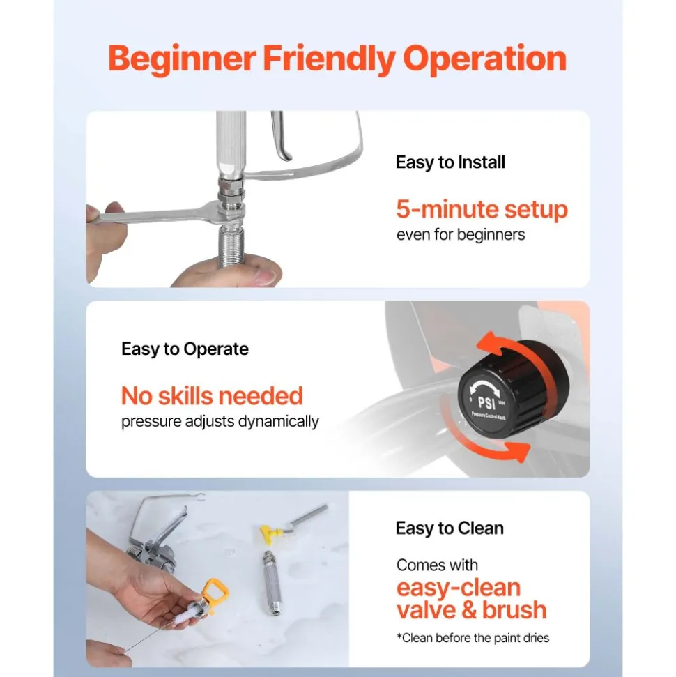 VEVOR Stand Airless Paint Sprayer, 900W, 3300PSI High Pressure Airless Sprayer with Cart, Cleaning Brush, Hose, Extension Rod, Nozzles, Electric Spray Paint Machine for Interior or Exterior of House