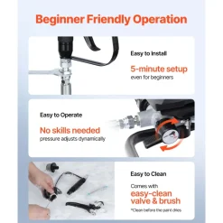 VEVOR Stand Airless Paint Sprayer, 1500W, 3300PSI High Pressure Airless Sprayer, Cleaning Brush, Hose, Extension Rod, Nozzles, Electric Spray Paint Machine for Large Apartments, Factory Buildings