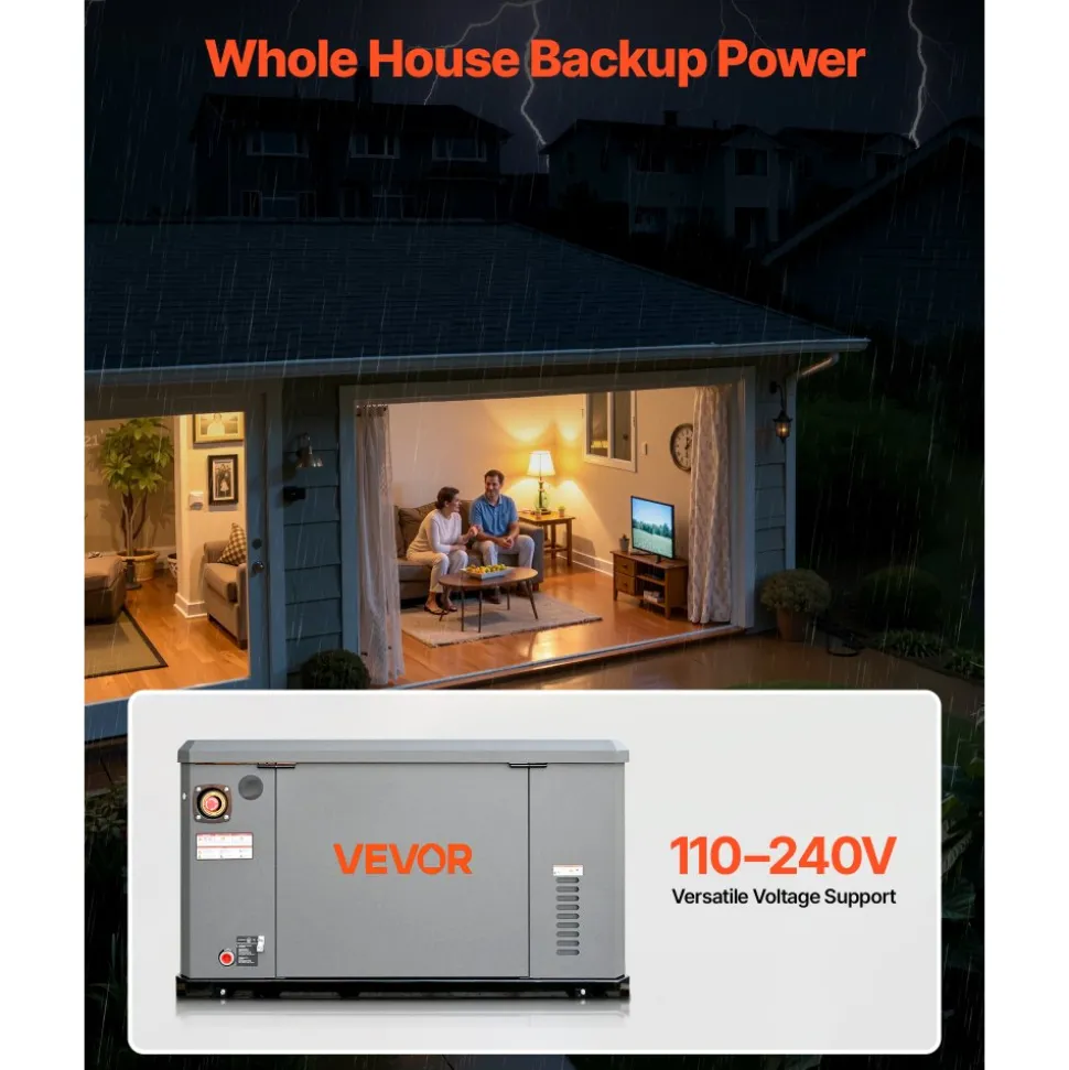 VEVOR Standby Generator, Dual Fuel Whole Home Generator, LPG 22Kw Max Power & Natural Gas 20Kw Max Power, Whole House Power Backup For Home Backup, Camping, AVR Voltage Regulation, LCD Display