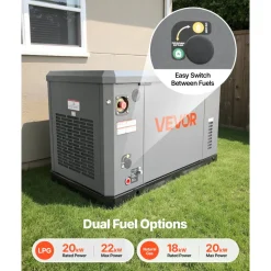 VEVOR Standby Generator, Dual Fuel Whole Home Generator, LPG 22Kw Max Power & Natural Gas 20Kw Max Power, Whole House Power Backup For Home Backup, Camping, AVR Voltage Regulation, LCD Display
