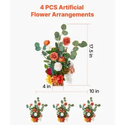 VEVOR Standing Artificial Flowers Arrangements 4 PCS, 17.5-Inch Tall Faux Flower Decorations for Wedding Aisle Runner Chair, Orange Floral Centerpieces for Ceremony Reception Party Outdoor Decor