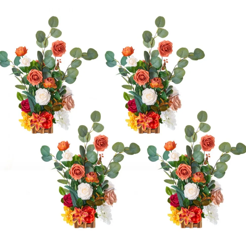 VEVOR Standing Artificial Flowers Arrangements 4 PCS, 17.5-Inch Tall Faux Flower Decorations for Wedding Aisle Runner Chair, Orange Floral Centerpieces for Ceremony Reception Party Outdoor Decor