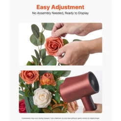 VEVOR Standing Artificial Flowers Arrangements 4 PCS, 17.5-Inch Tall Faux Flower Decorations for Wedding Aisle Runner Chair, Orange Floral Centerpieces for Ceremony Reception Party Outdoor Decor