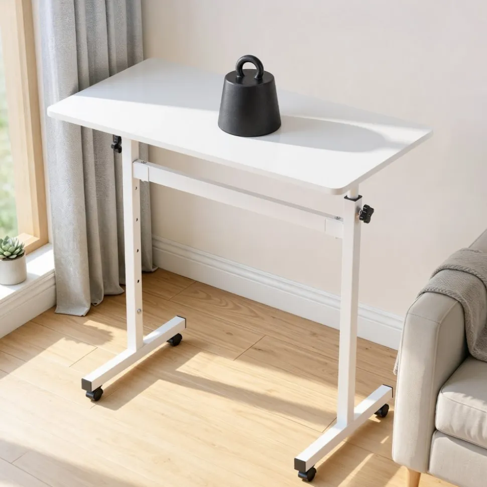VEVOR Standing Desk, Adjustable Height Mobile Stand Up Desk with Lockable Casters, 32 x 16 in Small Computer Sit Stand Rolling Workstation with Hook, 55.1 lbs Desktop Capacity, for Home Office, White