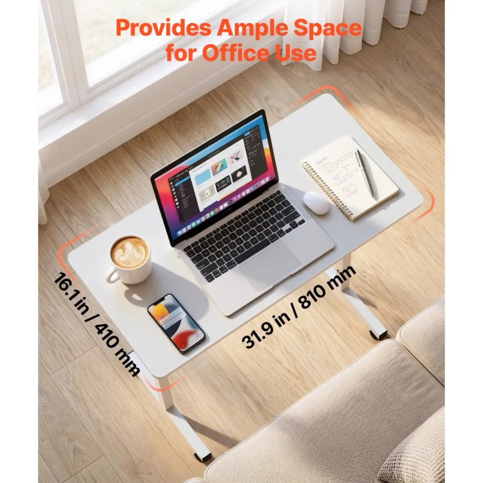 VEVOR Standing Desk, Adjustable Height Mobile Stand Up Desk with Lockable Casters, 32 x 16 in Small Computer Sit Stand Rolling Workstation with Hook, 55.1 lbs Desktop Capacity, for Home Office, White