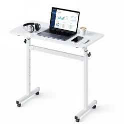 VEVOR Standing Desk, Adjustable Height Mobile Stand Up Desk with Lockable Casters, 32 x 16 in Small Computer Sit Stand Rolling Workstation with Hook, 55.1 lbs Desktop Capacity, for Home Office, White