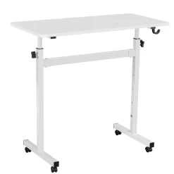 VEVOR Standing Desk, Adjustable Height Mobile Stand Up Desk with Lockable Casters, 32 x 16 in Small Computer Sit Stand Rolling Workstation with Hook, 55.1 lbs Desktop Capacity, for Home Office, White