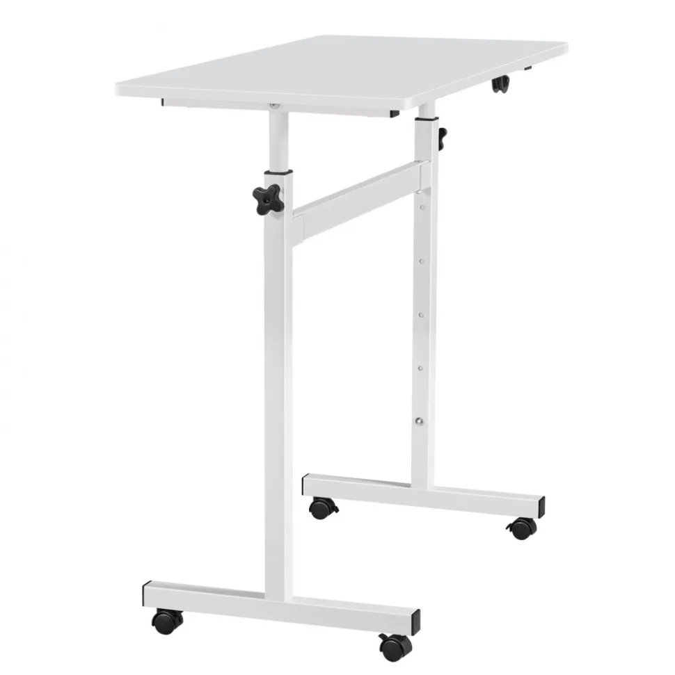 VEVOR Standing Desk, Adjustable Height Mobile Stand Up Desk with Lockable Casters, 32 x 16 in Small Computer Sit Stand Rolling Workstation with Hook, 55.1 lbs Desktop Capacity, for Home Office, White