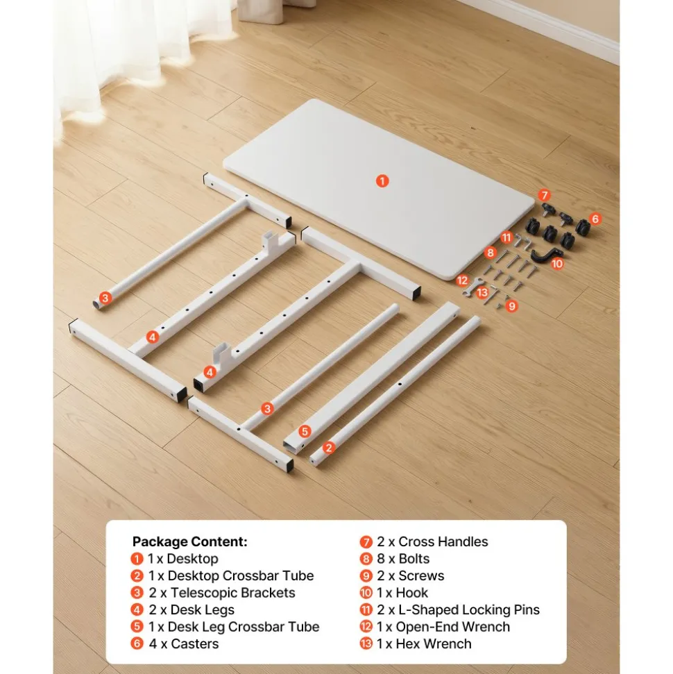 VEVOR Standing Desk, Adjustable Height Mobile Stand Up Desk with Lockable Casters, 32 x 16 in Small Computer Sit Stand Rolling Workstation with Hook, 55.1 lbs Desktop Capacity, for Home Office, White