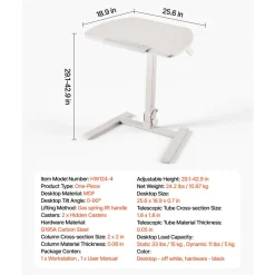 VEVOR Standing Desk, Adjustable Height Mobile Stand Up Desk with Tilting Desktop, 25.6 x 19 in Small Computer Sit Stand Workstation, 33 lbs Capacity, Pneumatic Lift for Home Office, Fully Assembled