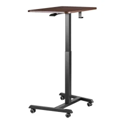 VEVOR Standing Desk, Adjustable Height Mobile Stand Up Desk with 4 Casters, 25.6 x 19 in Small Computer Sit Stand Rolling Workstation with Hook, 33 lbs Desktop Capacity, Ideal for Home Office, Brown