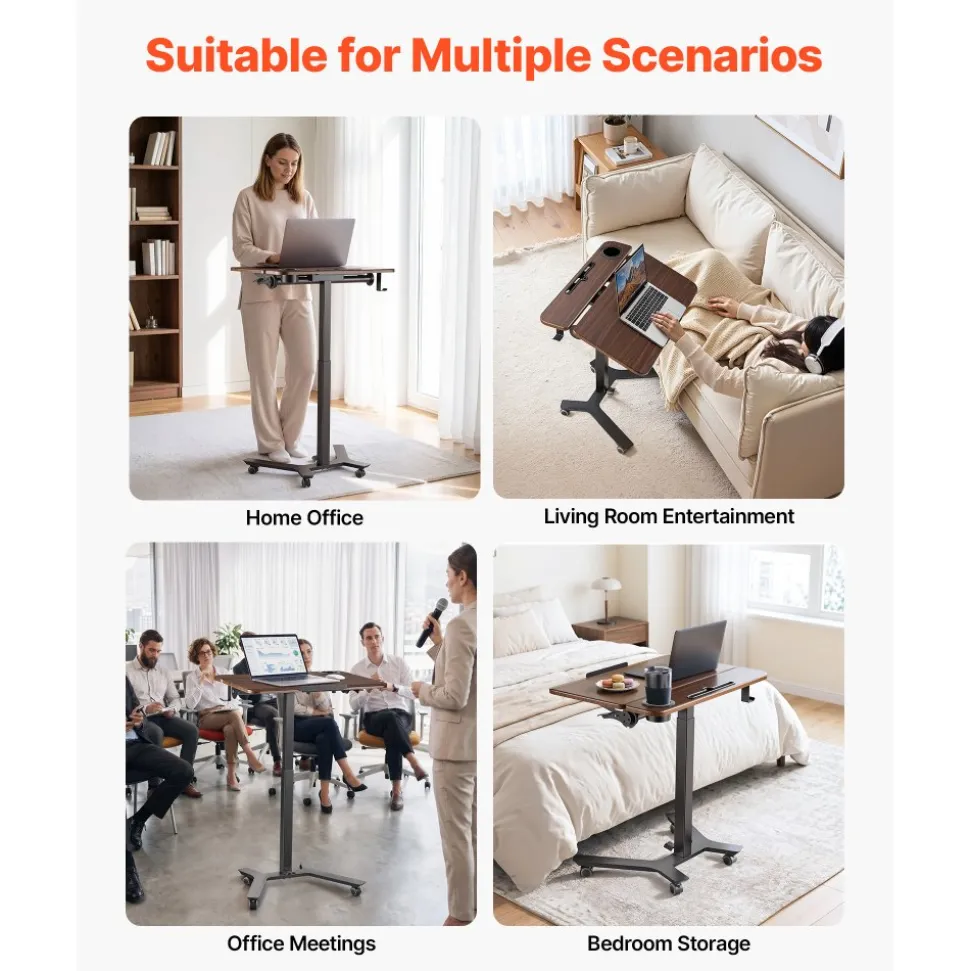 VEVOR Standing Desk, Adjustable Height Mobile Stand Up Desk with Tilting Desktop, 28.2 x 20.7 in Small Computer Sit Stand Workstation, 33 lbs Capacity, Foot Pedal Pneumatic Lift for Home, Office