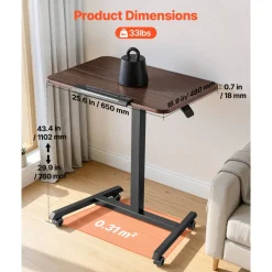 VEVOR Standing Desk, Adjustable Height Mobile Stand Up Desk with Tilting Desktop, 25.6 x 19 in Small Computer Sit Stand Rolling Workstation with 4 Casters, 33 lbs Capacity, Ideal for Home Office