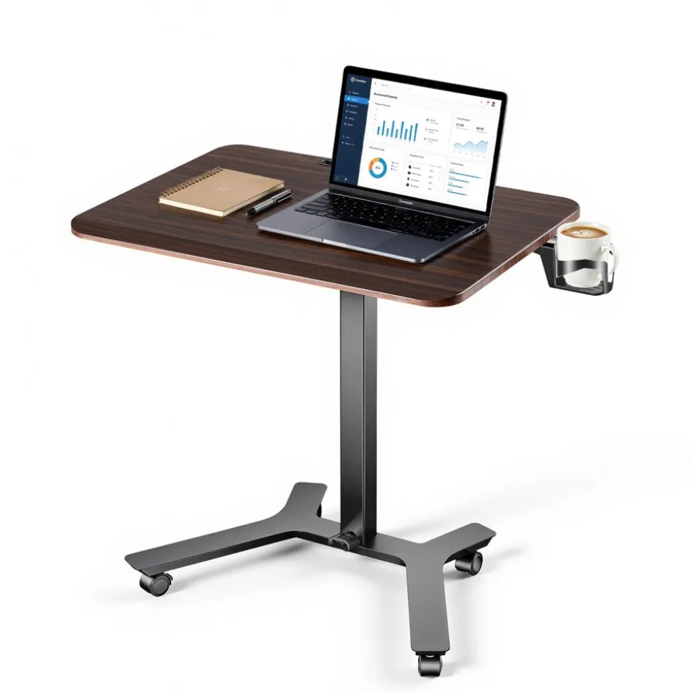 VEVOR Standing Desk, Adjustable Height Mobile Stand Up Desk w/ Casters, 28.2 x 20.5 in Small Computer Sit Stand Rolling Workstation w/ Hook, 33 lbs Capacity, Foot Pedal Pneumatic Lift for Home Office