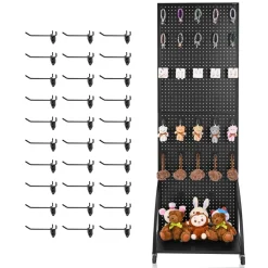 VEVOR Standing Pegboard Display with Base Plate, 23.7 x 66 in Pegboard Display Stand with Casters and 30 Hooks, Thickened Cold-Rolled Steel Peg Board Panel for Retail Store and Jewelry Shop, Black