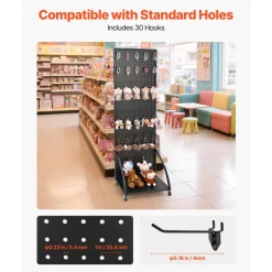 VEVOR Standing Pegboard Display with Base Plate, 23.7 x 66 in Pegboard Display Stand with Casters and 30 Hooks, Thickened Cold-Rolled Steel Peg Board Panel for Retail Store and Jewelry Shop, Black