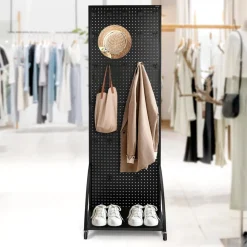 VEVOR Standing Pegboard Display with Base Plate, 23.7 x 66 in Pegboard Display Stand with Casters and 30 Hooks, Thickened Cold-Rolled Steel Peg Board Panel for Retail Store and Jewelry Shop, Black