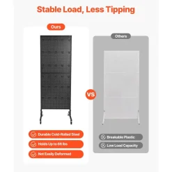 VEVOR Standing Pegboard Display, 23.6 x 63 in Pegboard Display Stand with Swivel Casters and 30 Hooks, Thickened Cold-Rolled Steel Peg Board Panel for Grocery, Retail Store and Jewelry Shop, Black
