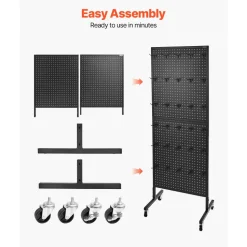 VEVOR Standing Pegboard Display, 23.6 x 63 in Pegboard Display Stand with Swivel Casters and 30 Hooks, Thickened Cold-Rolled Steel Peg Board Panel for Grocery, Retail Store and Jewelry Shop, Black