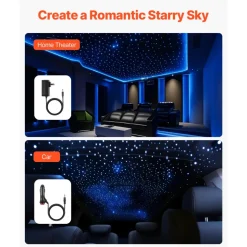 VEVOR Starlight Headliner Kit, 150 pcs 0.03 in 6.5 ft, 16W Fiber Optic Star Ceiling Lights for Car, Bluetooth APP, Remote Control, Sound Activated, RGBW Light Engine, for Home Bed Room Decoration