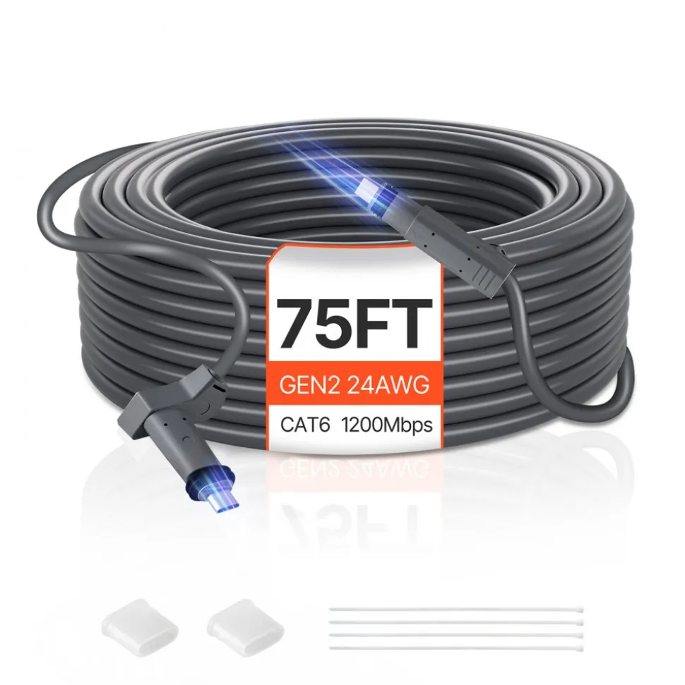 VEVOR Starlink Gen 2 Cable, 75 FT, 24 AWG Copper Core, Durable Extension Cable for Standard Generation 2, Compatible with Starlink Rectangular Satellite V2, Flexible Wiring for RV, Backyard or Camping