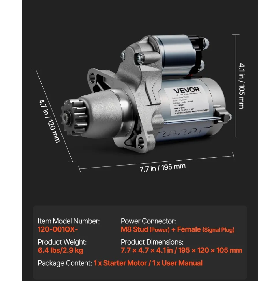 VEVOR Starter 17922, Starter Motor Replacement Compatible with BMW 1 Series M 3.0L L6 2011, 128i 3.0L L6 2008-2011, 325i/325xi 3.0L L6 2006, 335xi 3.0L L6 2007-2008, OEM 428000-1760 410-24145 LRS02298