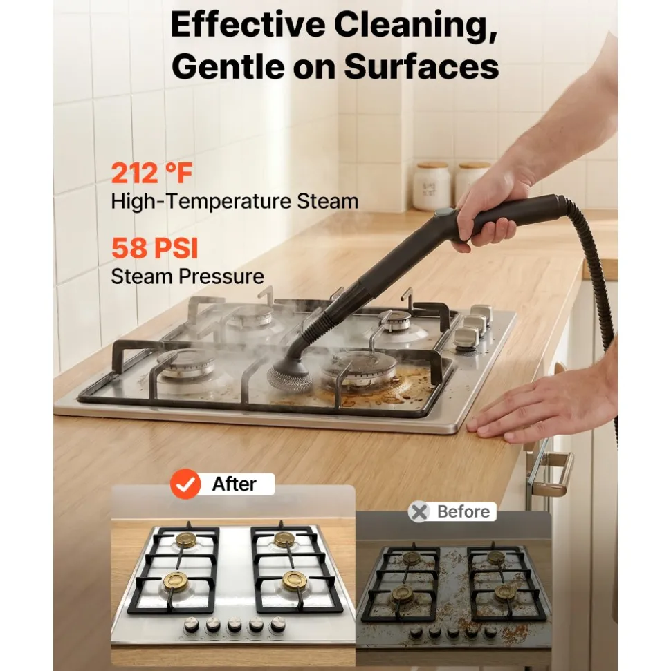 VEVOR Steam Cleaner, 51 oz Tank, Steamer for Cleaning with 19 Accessories, Extended Power Cord and Hose, Portable Handle, Fast Heating, Powerful Canister Steam Cleaner for Home, Car Detailing, Floors