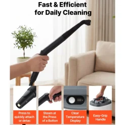 VEVOR Steam Cleaner, 51 oz Tank, Steamer for Cleaning with 19 Accessories, Extended Power Cord and Hose, Portable Handle, Fast Heating, Powerful Canister Steam Cleaner for Home, Car Detailing, Floors