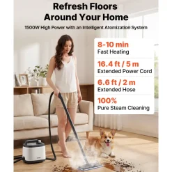 VEVOR Steam Cleaner, 51 oz Tank, Steamer for Cleaning with 19 Accessories, Extended Power Cord and Hose, Portable Handle, Fast Heating, Powerful Canister Steam Cleaner for Home, Car Detailing, Floors