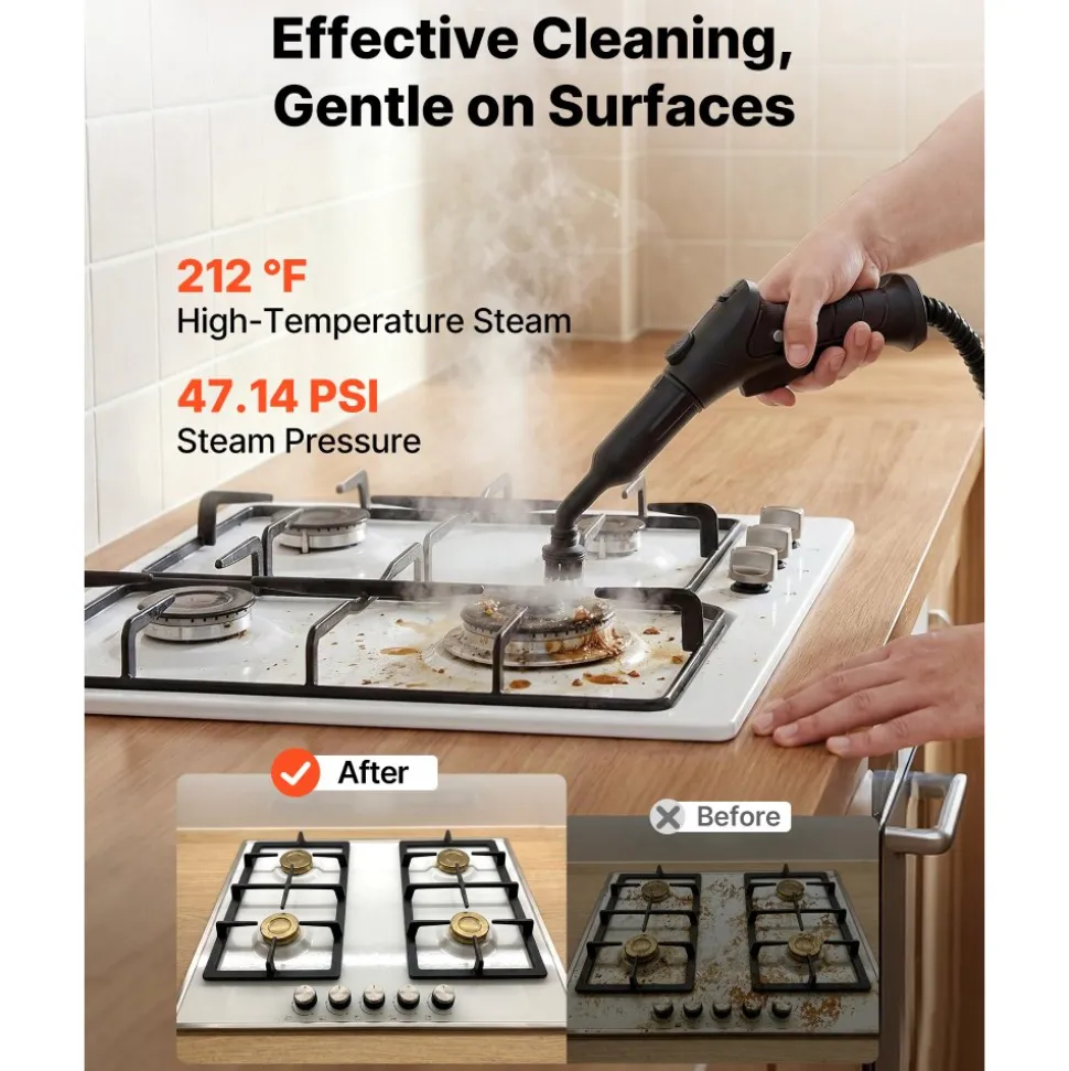 VEVOR Steam Cleaner, 34 oz Tank, Steamer for Cleaning with 20 Accessories, Extended Power Cord and Hose, Portable Handle, Fast Heating, Powerful Canister Steam Cleaner for Home, Car Detailing, Floors