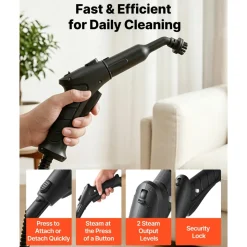 VEVOR Steam Cleaner, 34 oz Tank, Steamer for Cleaning with 20 Accessories, Extended Power Cord and Hose, Portable Handle, Fast Heating, Powerful Canister Steam Cleaner for Home, Car Detailing, Floors