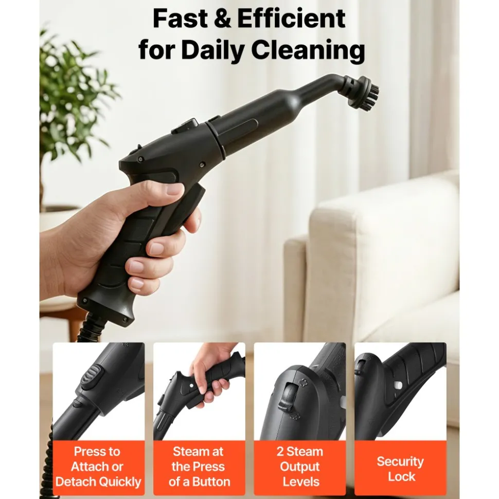VEVOR Steam Cleaner, 34 oz Tank, Steamer for Cleaning with 20 Accessories, Extended Power Cord and Hose, Portable Handle, Fast Heating, Powerful Canister Steam Cleaner for Home, Car Detailing, Floors